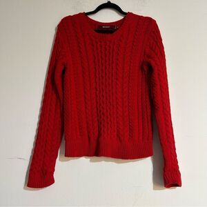 Sies Marjan Britta Cotton Cable Knit Pullover Sweater in Lipstick Red Medium